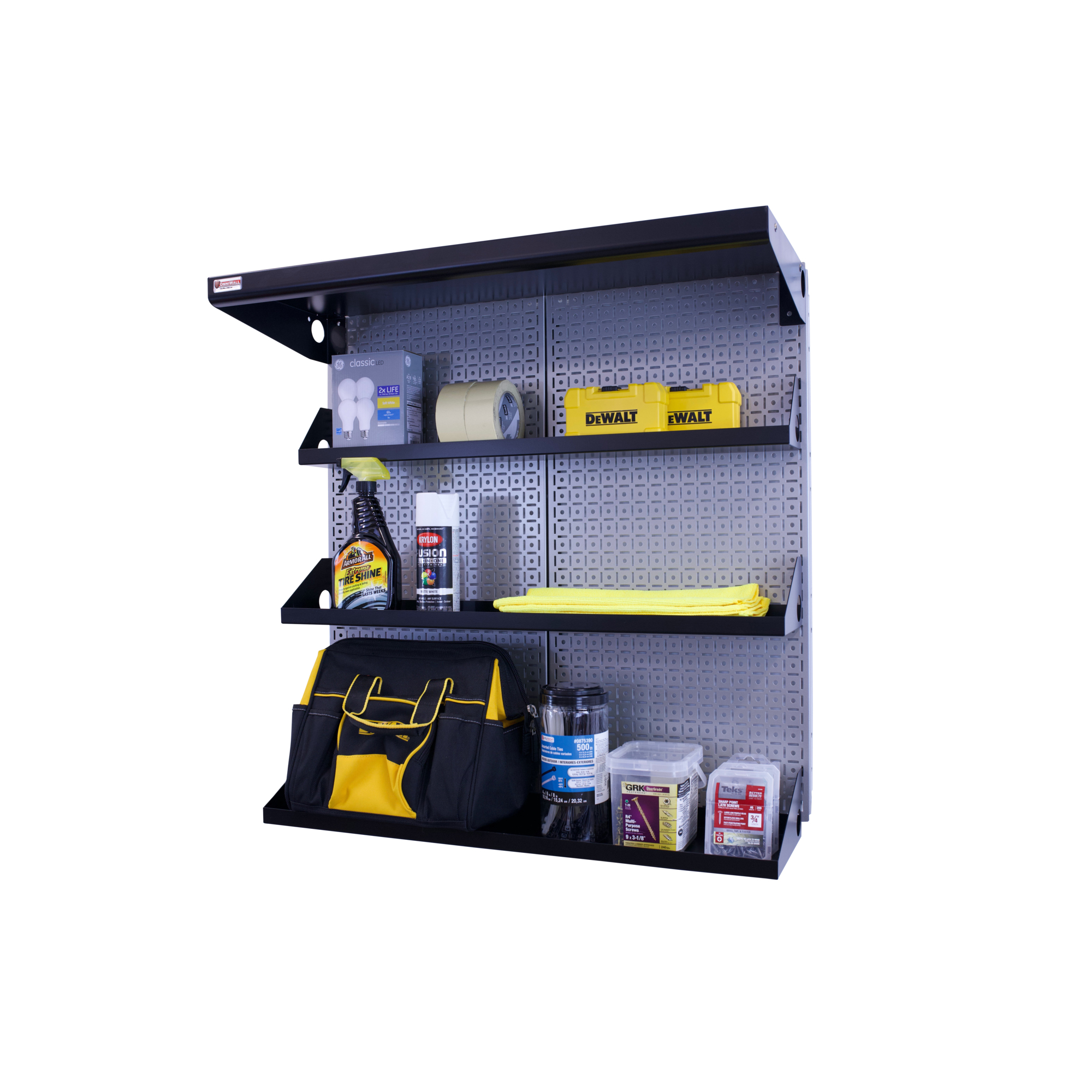OmniWall, OmniWall metal pegboard storage kit for storage, Length 16 in, Width 32 in, Model# CGS-KIT-SHLF